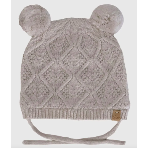 Calikids - Tuque d'hiver doublée en tricot doux avec 2 pompoms - Beige
